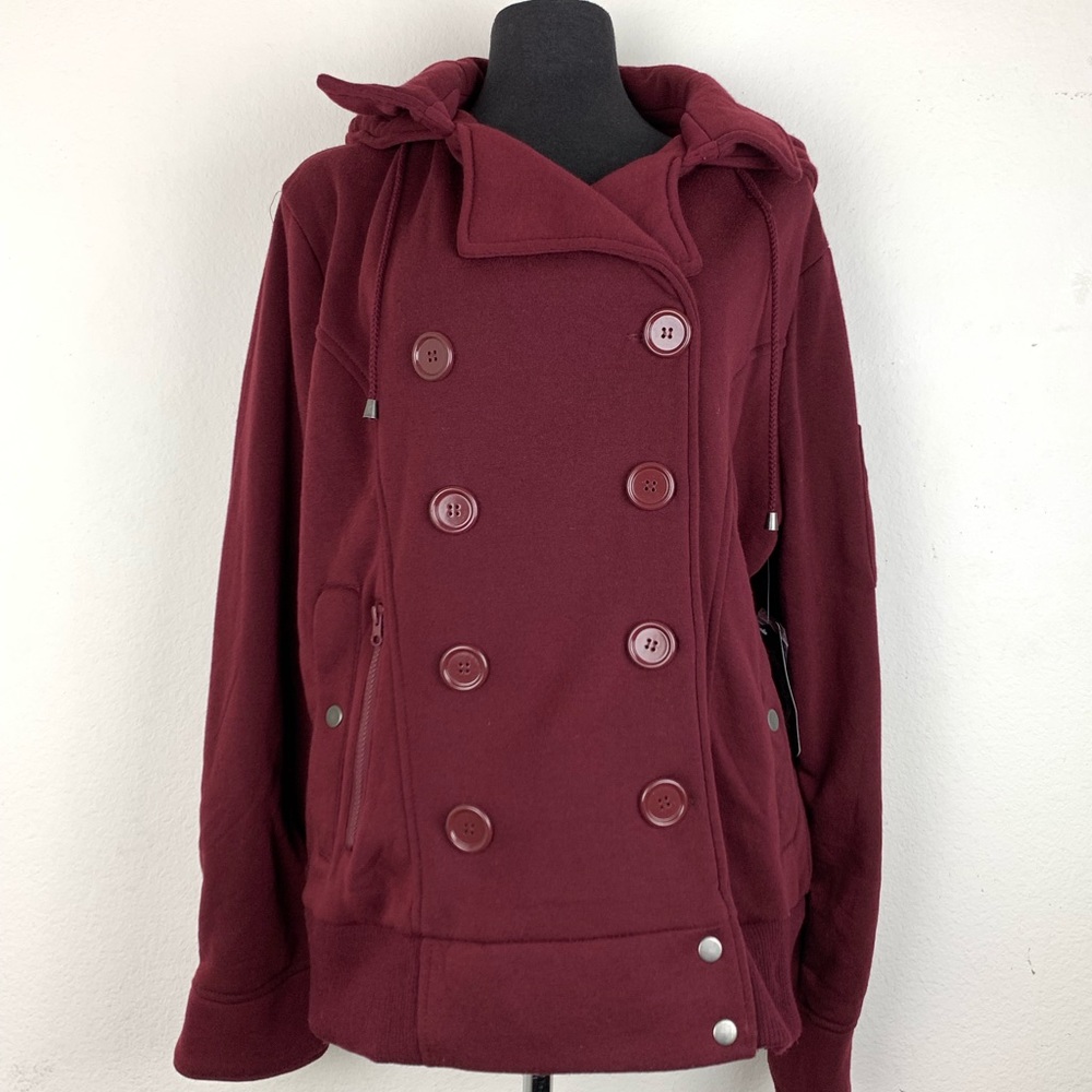 Ambiance Women's Burgundy Hooded Sweater Coat 3X